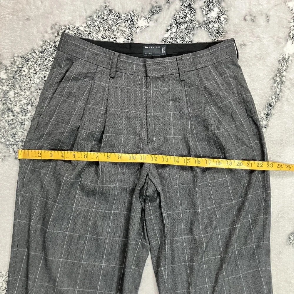 ASOS DESIGN Gray Windowpane Plaid Pleated Tapered Ankle Pants Womens Size 33